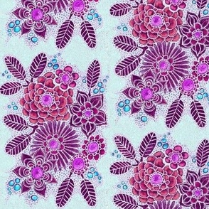 distressed botanical  in light blue and purple