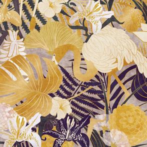 Flamingo Tropical-wallpaper size optimised- gold and gray
