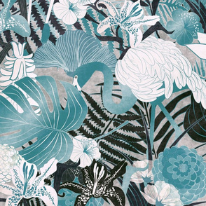 Flamingo Tropical-wallpaper size optimised-teal and silver