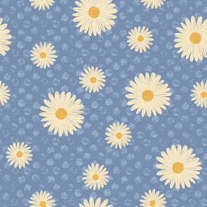 Daisies & Distressed Dots in Dusty Blue