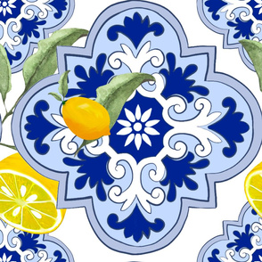 Summer citrus ,floral Mediterranean style ,lemon fruit pattern 
