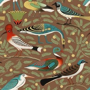 Folk Art Birds - Small - Brown