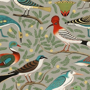Folk Art Birds - Large - Gray / Grey