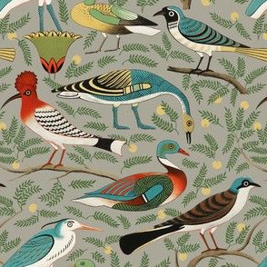 Folk Art Birds - Small - Gray / Grey