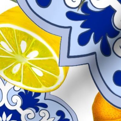Summer citrus ,floral Mediterranean style ,lemon fruit pattern 