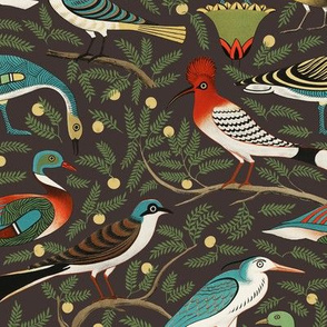Folk Art Birds - Large - Dark Brown