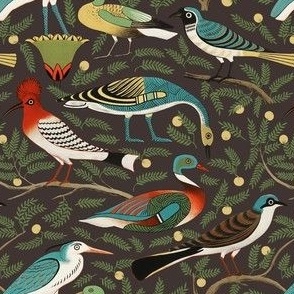Folk Art Birds - Small - Dark Brown