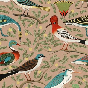 Folk Art Birds - Small - Tan Brown