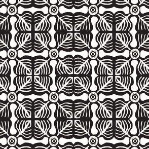 All Seeing Flower black and white block print