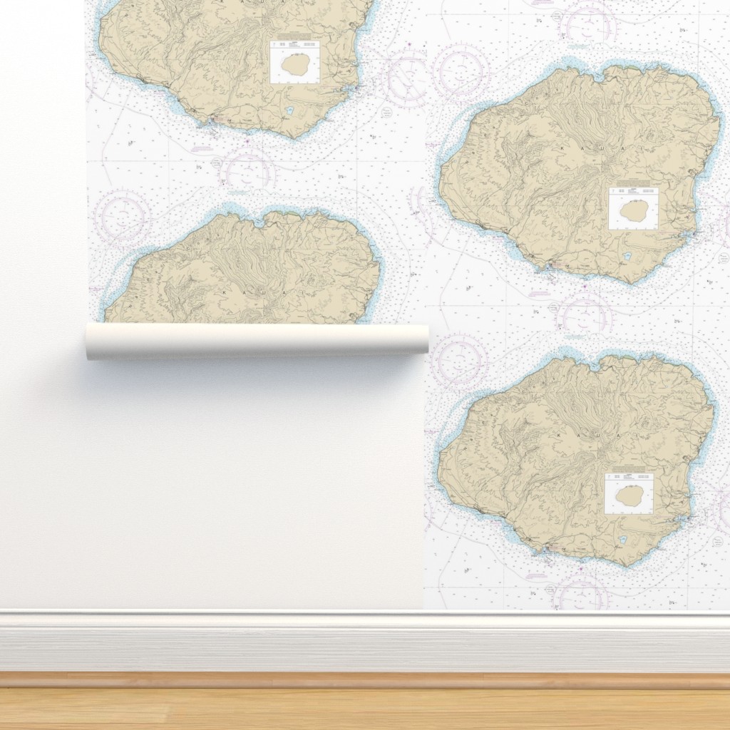 Hawaii Kauai nautical map Wallpaper | Spoonflower