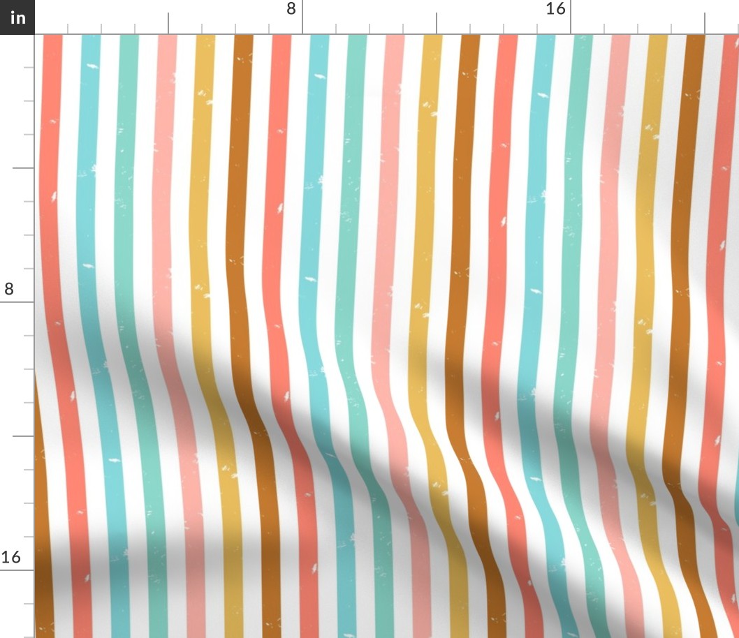 White Distressed Summer Rainbow Stripes - Half Inch stripe