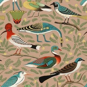 Folk Art Birds - Small - Tan Brown