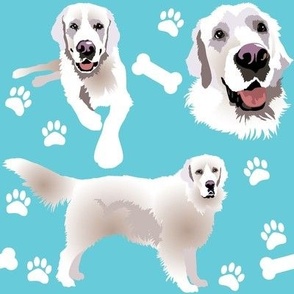 English Cream Golden Retriever Dogs with paws and bones Large Print dog Fabric