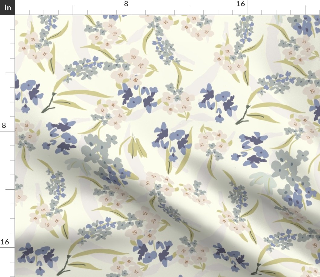Painterly florals in periwinkle lavender cream, romantic feminine florals ©Terri Conrad Designs