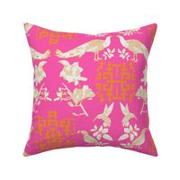 Peacock Chinoiserie - hot pink and orange
