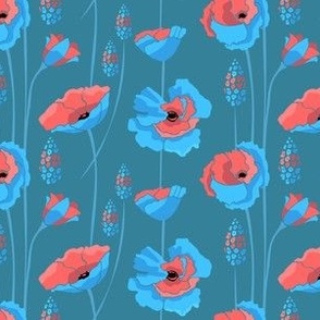 Vibrant Blue and Red Poppies