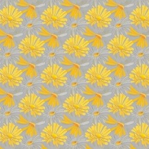 Yellow and Gray Marigold Flower Seamless Pattern
