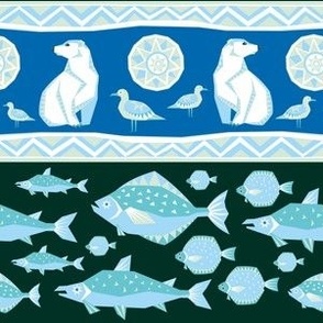 Nordic Polar Bear, Fish, and Bird Pattern