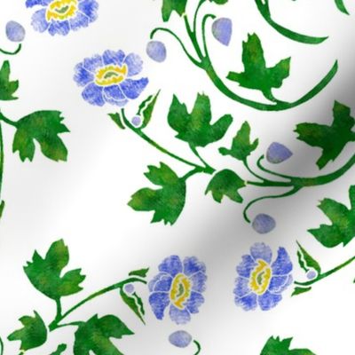 Blue Anemone Flower Spiral Stencil on White