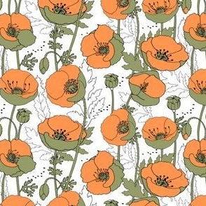 Orange and Green Vintage Flower Seamless Pattern