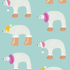 Polar bears in winter woollies, aqua