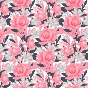 Pink and Gray Floral Rose Pattern