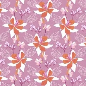 Purple Lilac Lavender and Orange Floral Repeating Pattern