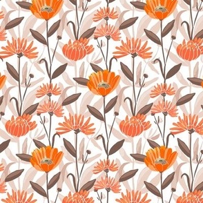Orange and Blush Calendula Floral Repeating Pattern