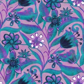 Fantasy flowers purple turquoise 