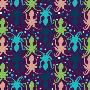 Octopus Damask Pattern - Rich Colors