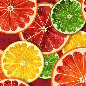 Citrus slices natural - red splash background