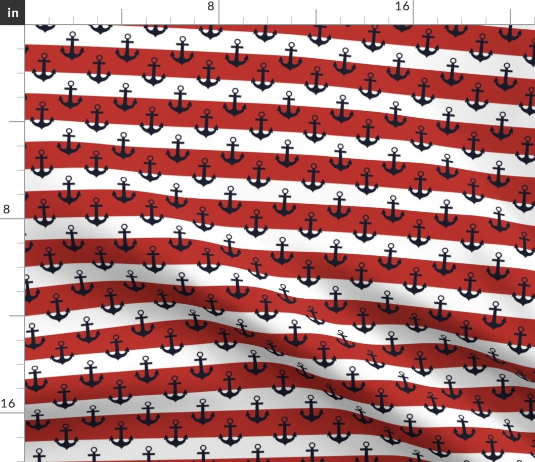 Tiny Nautical Anchors and Red and White Stripes