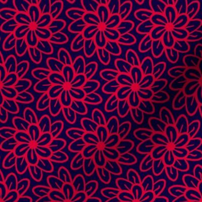 simple flowers red on blue