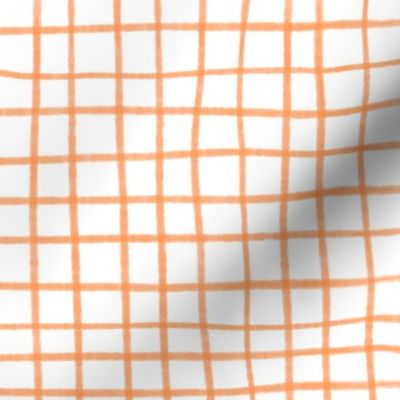 Hand Dawn Grid - Papaya Orange on a White Background - 20x20