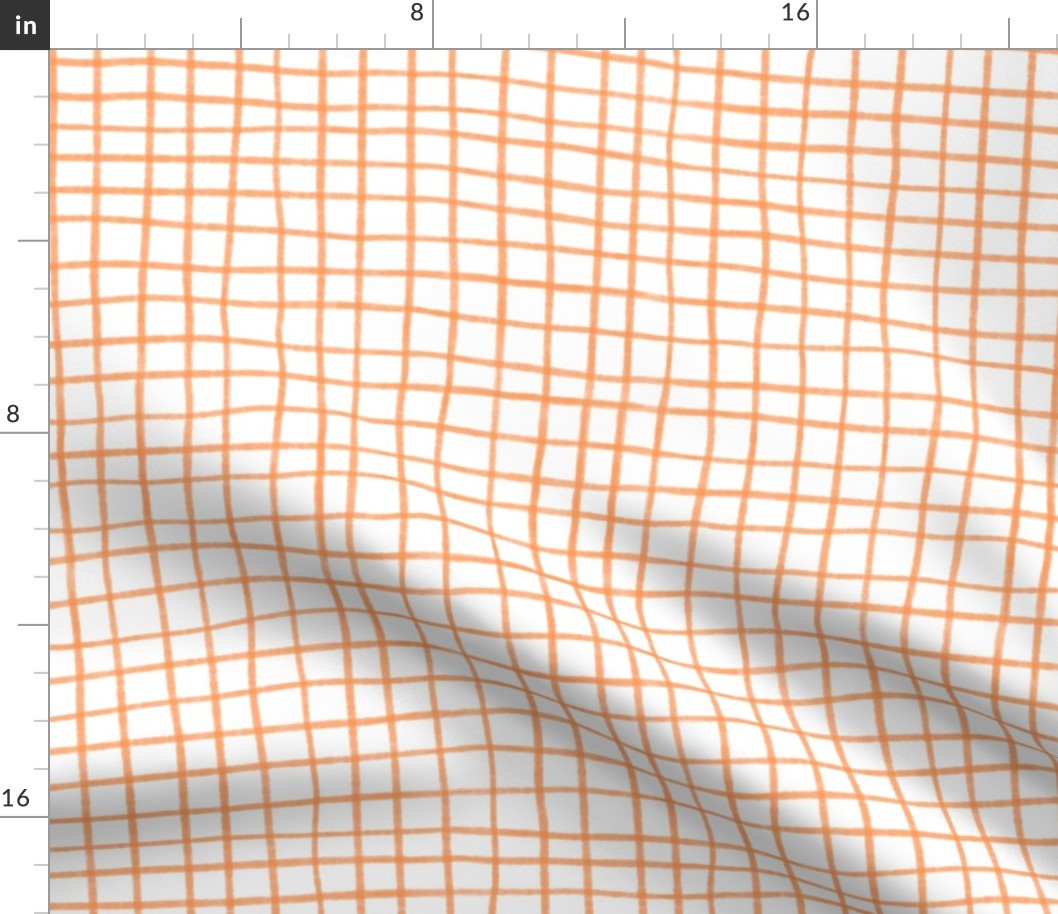 Hand Dawn Grid - Papaya Orange on a White Background - 20x20