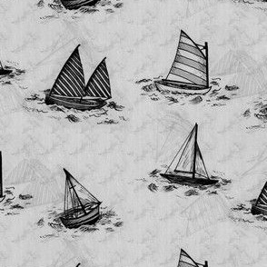 Antique Sailboats - Greyscale