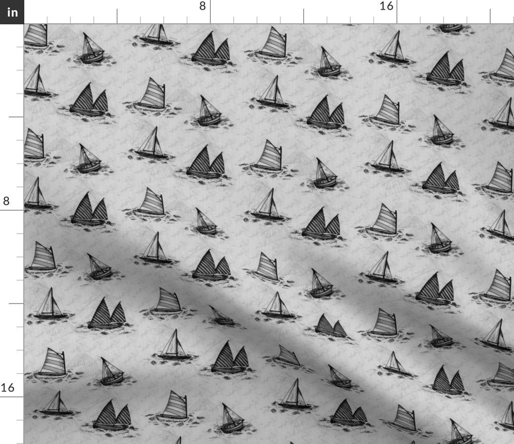 Antique Sailboats - Greyscale