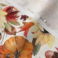 Fall Sunflowers, Pumpkins and Maple Leaves / Bone
