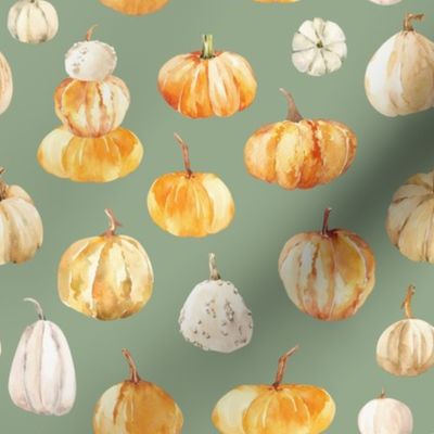 Watercolor Pumpkins / Sage