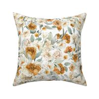Large / Vintage Gold and Cream Fall Florals
