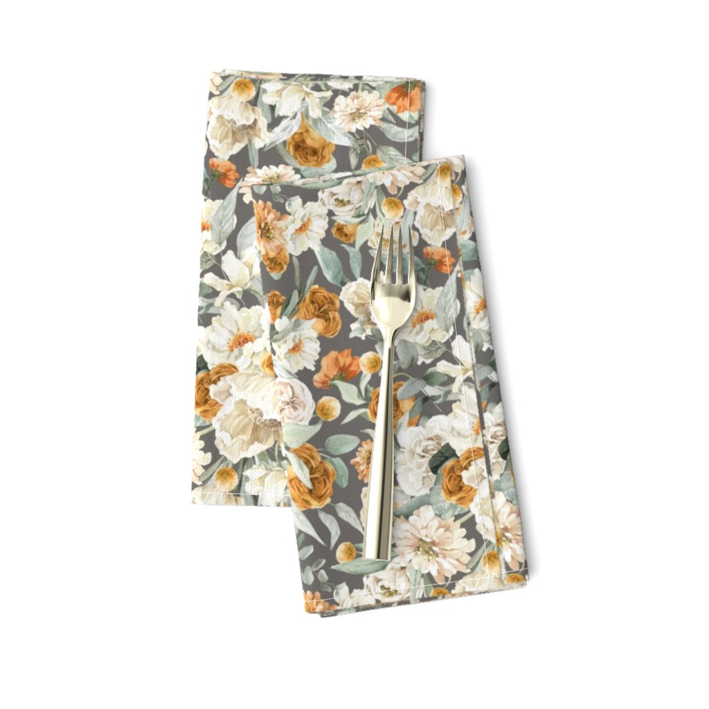 Vintage Gold and Cream Fall Florals / Charcoal