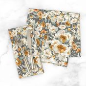 Vintage Gold and Cream Fall Florals / Charcoal