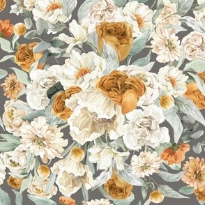 Vintage Gold and Cream Fall Florals / Charcoal