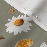 Honeycomb Autumn Watercolor Florals / Olive Gray
