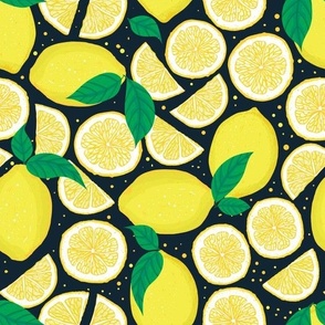 Lemons on dark blue background