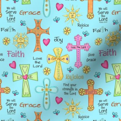 Faith Religious Crosses Words Blue Small 6" Directional