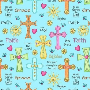Faith Religious Crosses Words Blue Small 6" Directional
