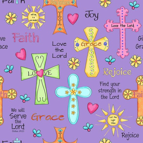 Faith Religious Crosses Words Purple Medium 12" Directional