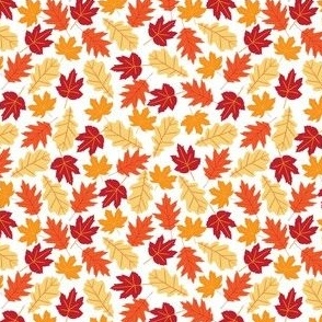 Red Orange Yellow Falling Leaves on White Small 4"