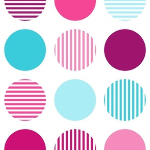 Large colorful striped circles // pink and blue